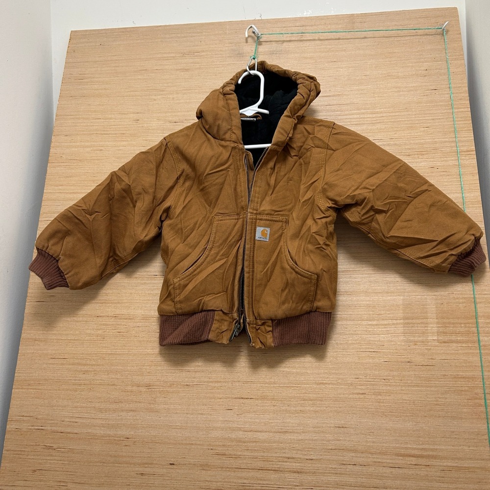 Carhartt Toddler 2T Brown Cotton Duck Quilted Flannel Lined Active Jacket Hooded